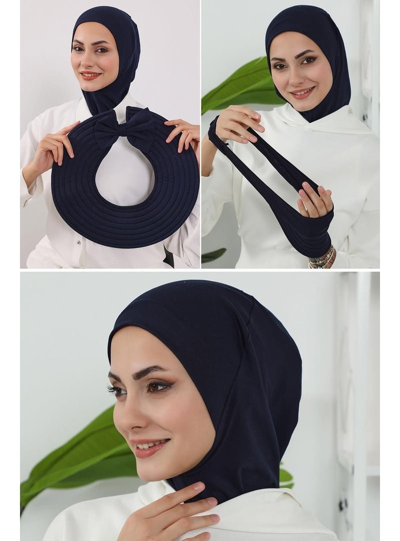 Aisha`s Design 1p Lacivert 3'lü Tak Çık Bone,siperlik Ve Şapka Seti ,st
