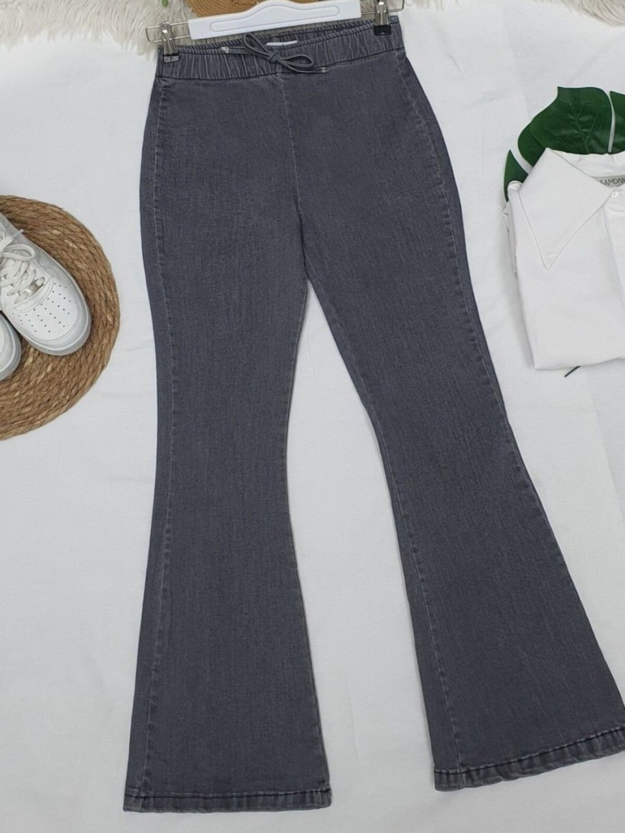 HİJABAYA Füme İspanyol Paça Bağcık Detaylı Kot Pantolon