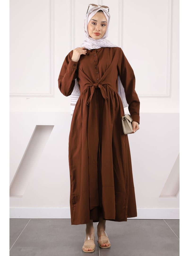 İmaj Butik Kahverengi Bel Kuşaklı Elbise