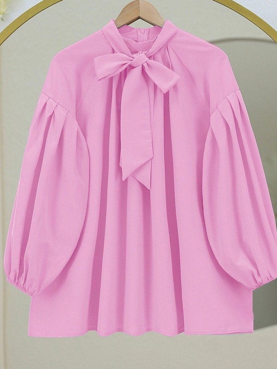 HİJABAYA Pembe Yakası Bağcıklı Kolu Lastikli Tunik