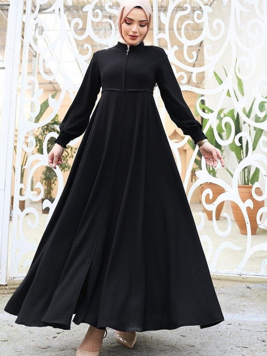 HİJABAYA Siyah Beli Fistolu Omuzları Vatkalı Kolu Lastikli Ferace