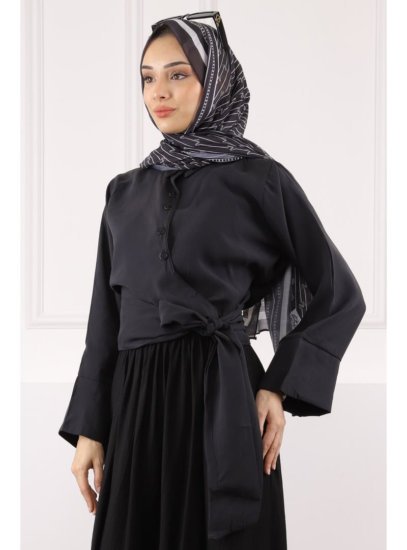 İmaj Butik Siyah Bel Bağlamalı Modal Gömlek