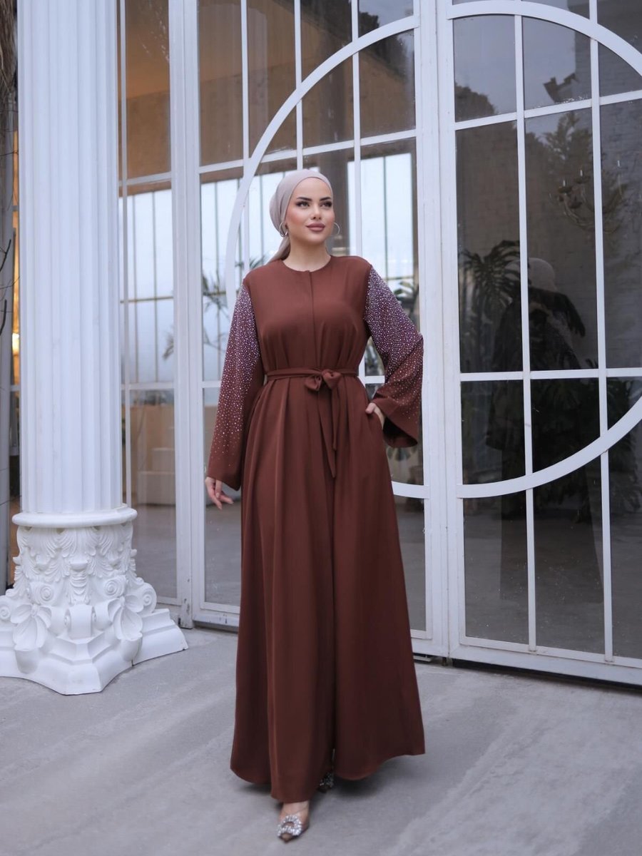 Nissra Kahverengi Ankanoor Kolu Taşlı Ferace