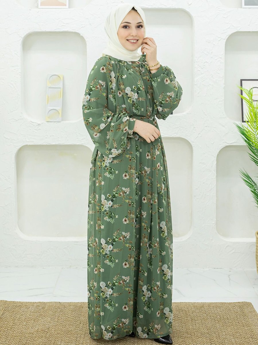 Mec Fashion Yeşil Çiçek Desenli Elbise