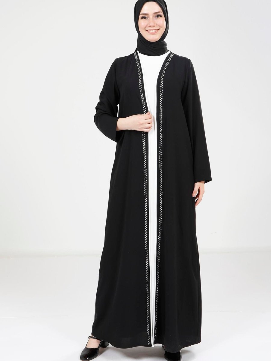 Beyza Siyah Taş Detaylı Abaya Takım