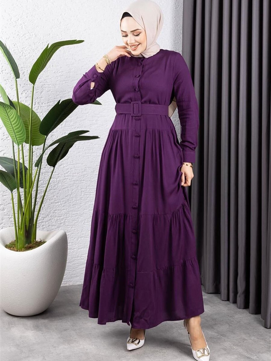 Mec Fashion Mor Düğmeli Elbise