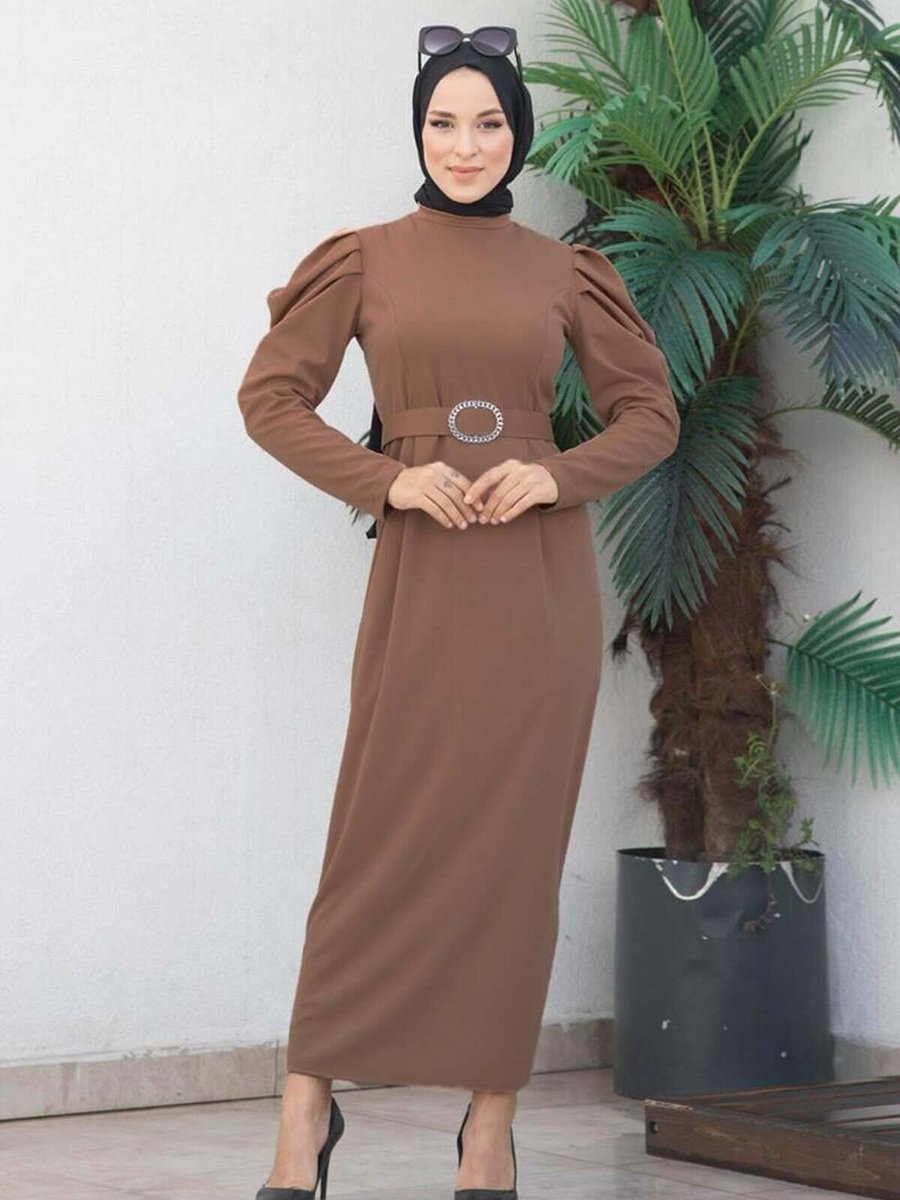 Mec Fashion Kahverengi Balon Kol Elbise