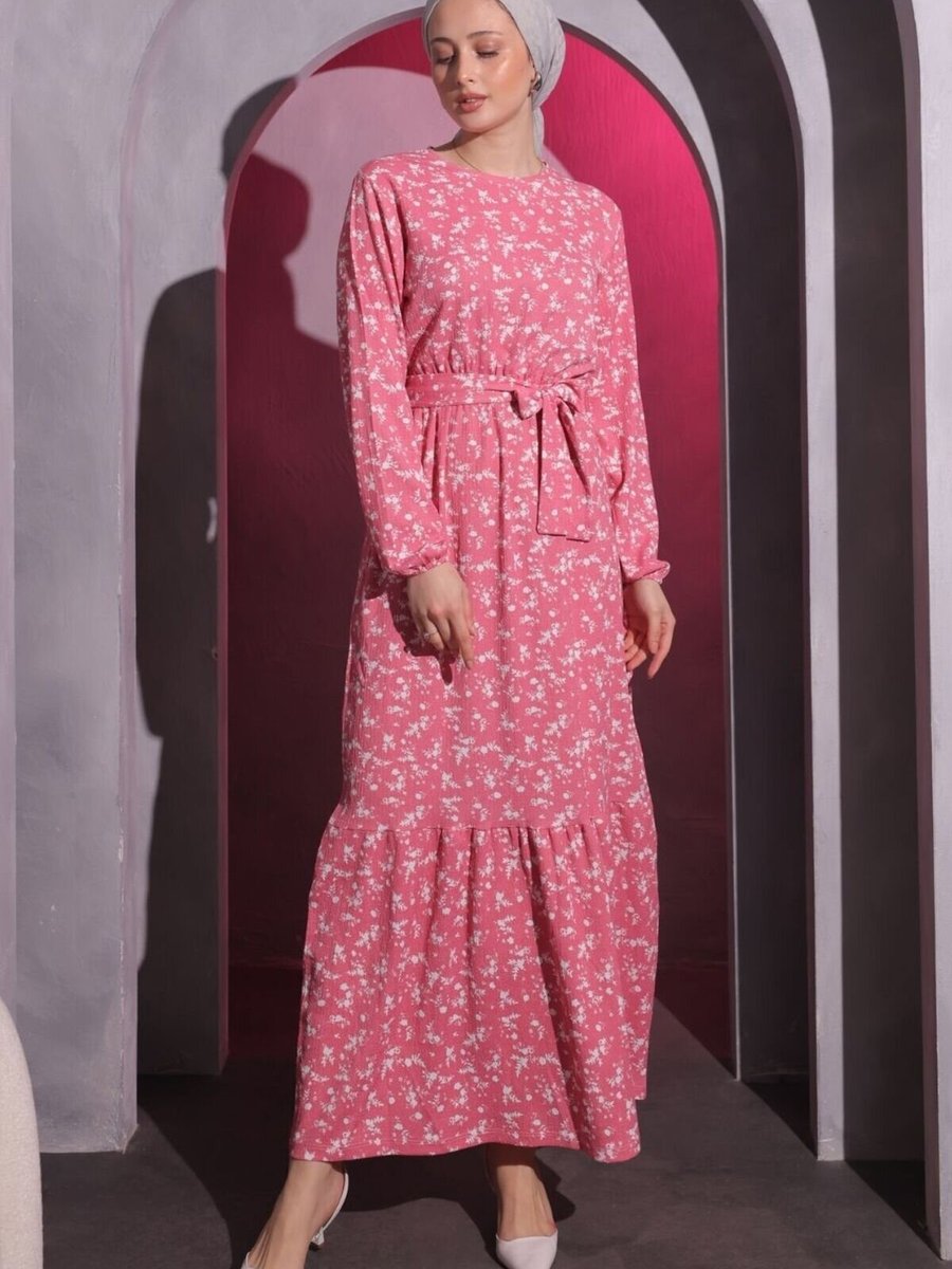 Mec Fashion Pembe Çiçekli Bürümcük Elbise