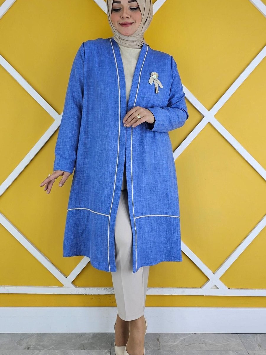 PYS Koyu Mavi Broş Detaylı Kimono Bluzlu İkili Takım