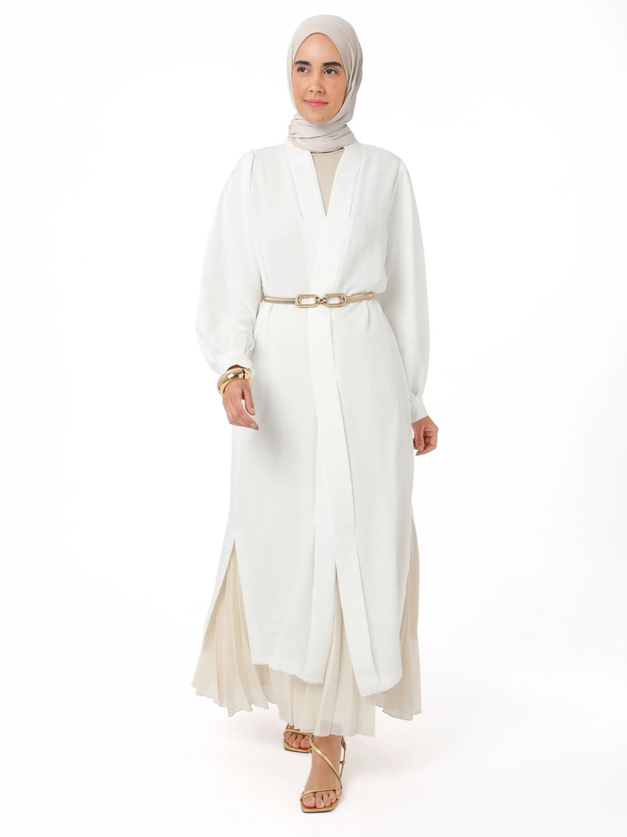 Refka Beyaz Bağlama Detaylı Abaya