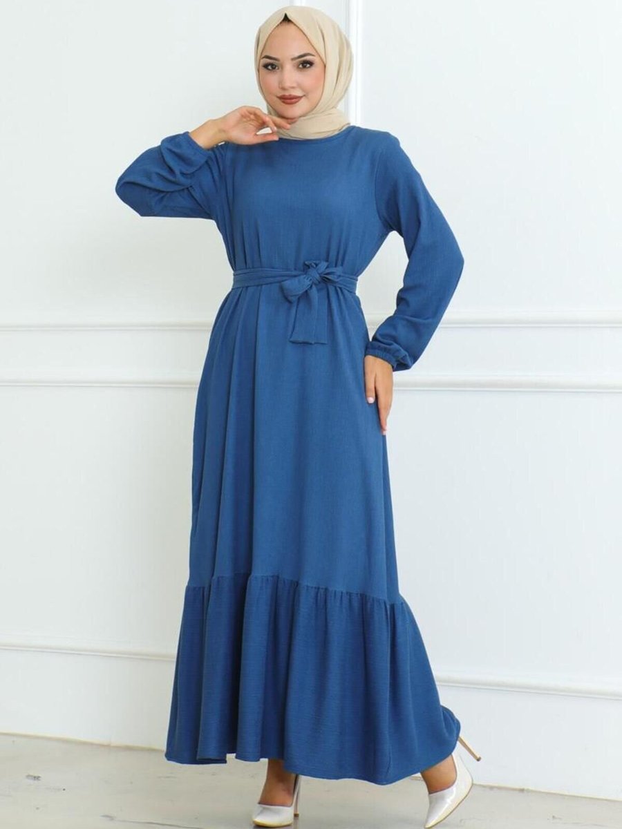 Mec Fashion İndigo Eteği Fırfırlı Elbise