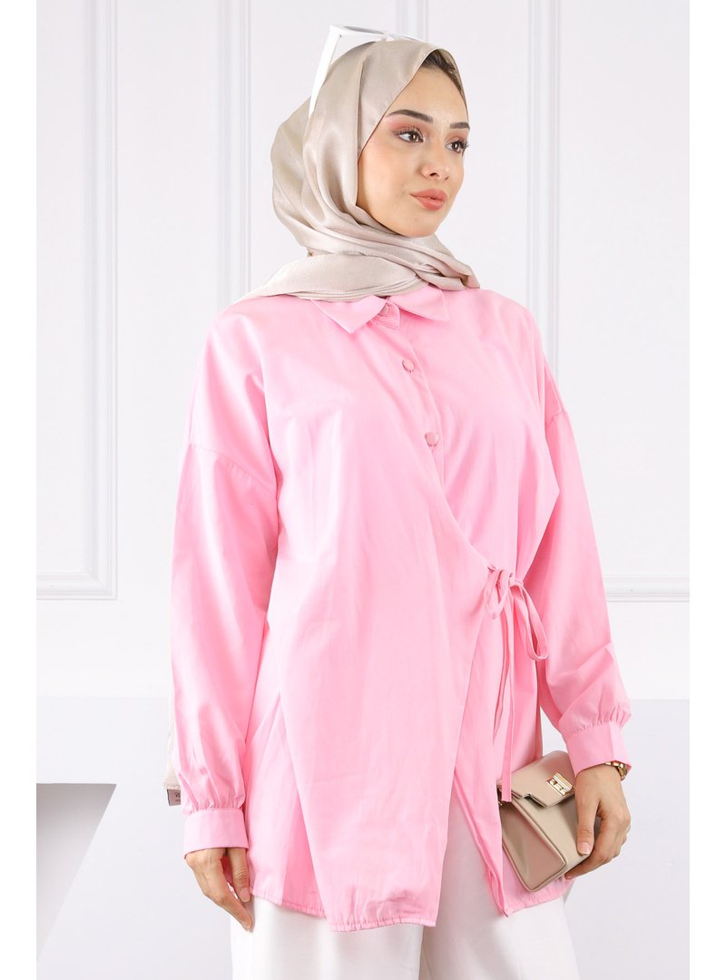İmaj Butik Pembe Yandan Bağlamalı Modal Tunik