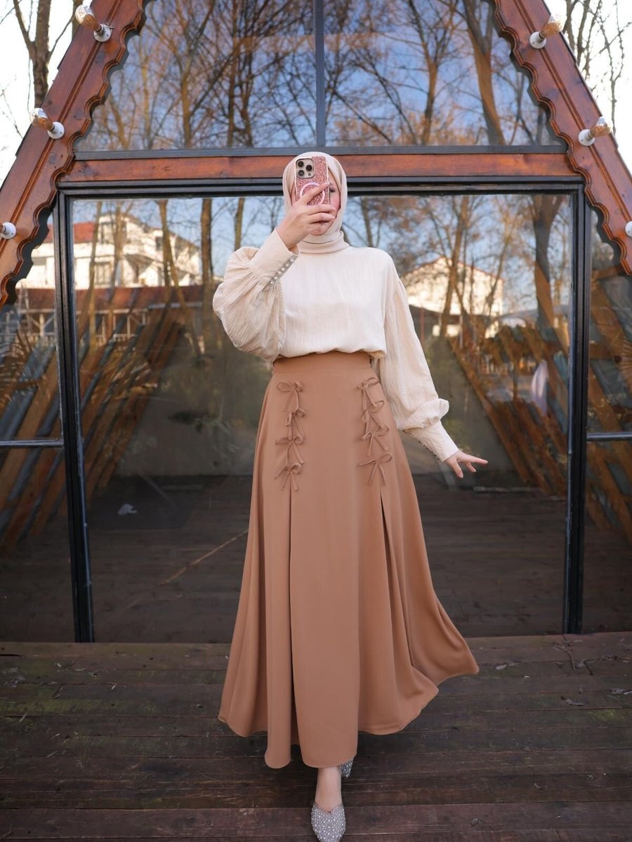 Nissra Koyu Camel Ankanoor Fiyonklu Keten Uzun Etek