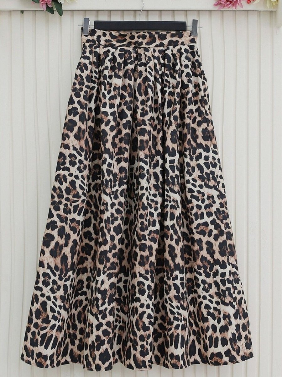 HİJABAYA Vizon Uzun Pliseli Soft Balon Leopar Etek