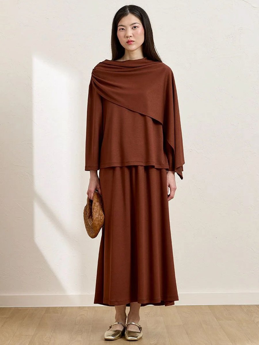 Ceylan Otantik Camel Etek & Atkılı Bluz Takım