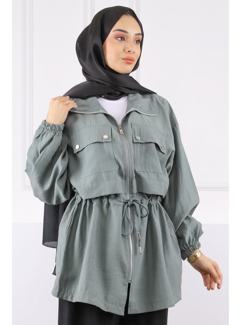 İmaj Butik Çağla Bel Bağlamalı Çift Cepli Ceket