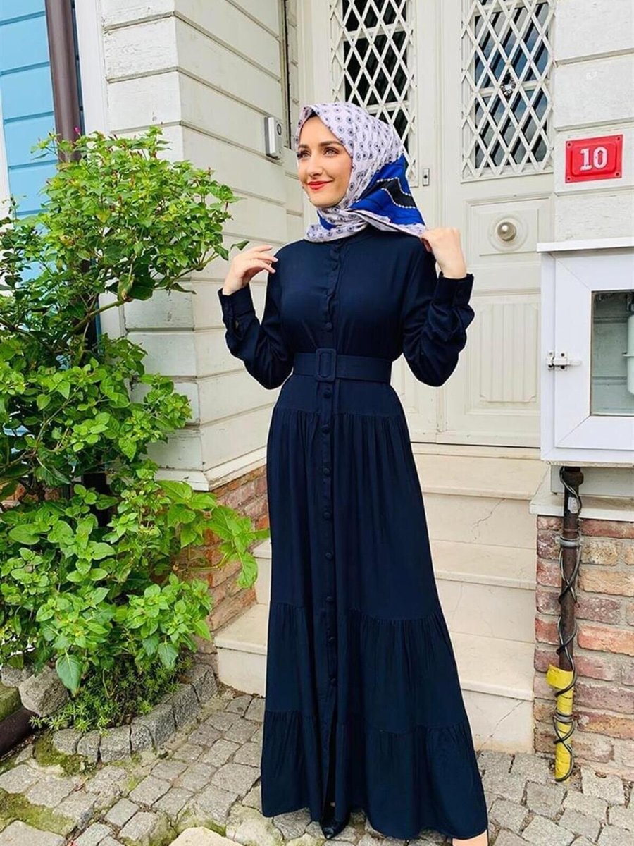 Mec Fashion Lacivert Düğmeli Elbise