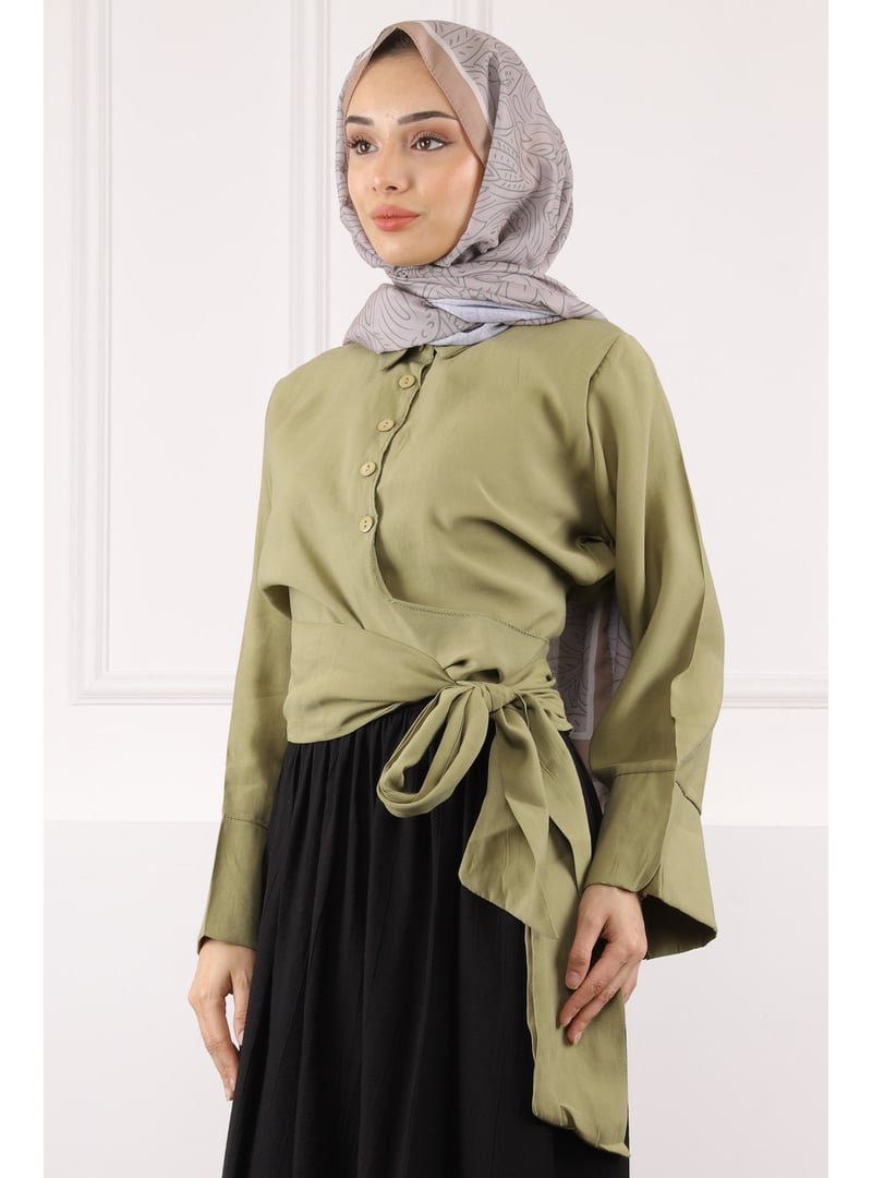İmaj Butik Haki Bel Bağlamalı Modal Gömlek