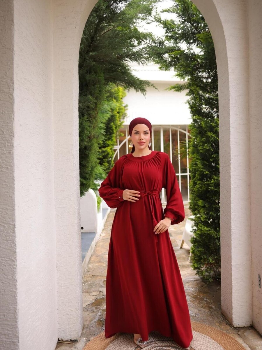 Nissra Bordo Ankanoor Reglan Kollu Büzgü Yaka Elbise