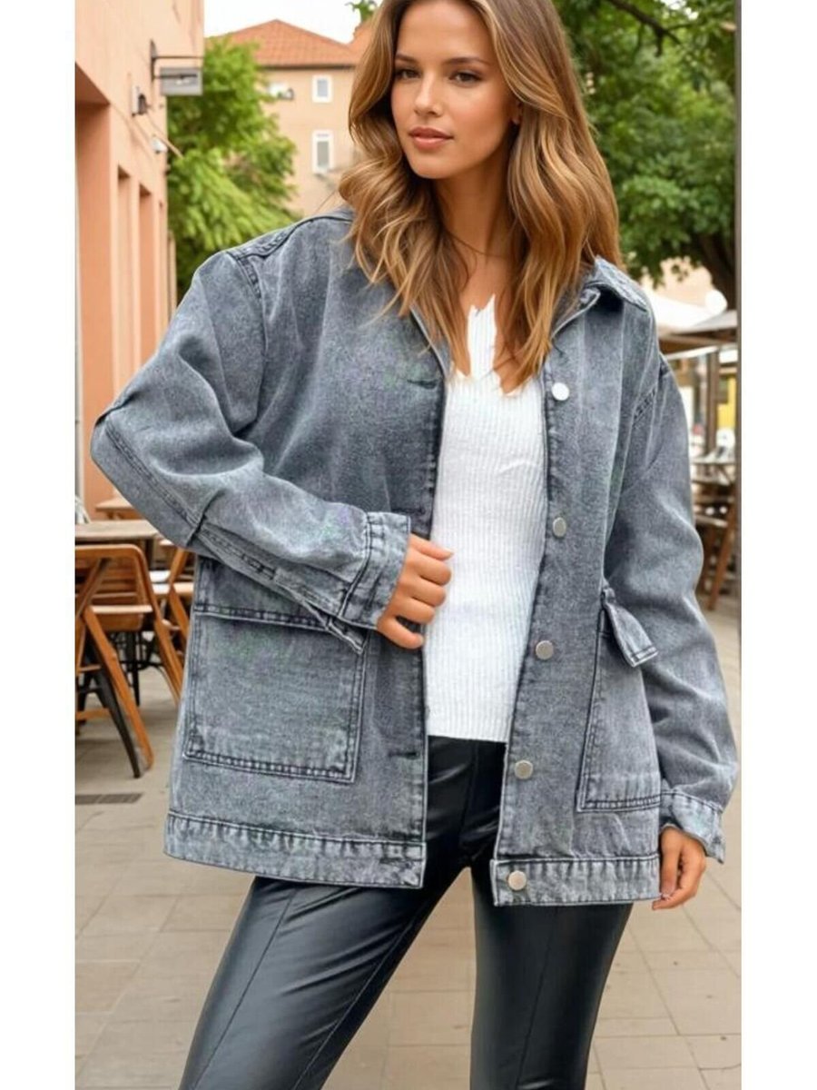 Pasaklı Giyim Gri Oversize Kot Ceket