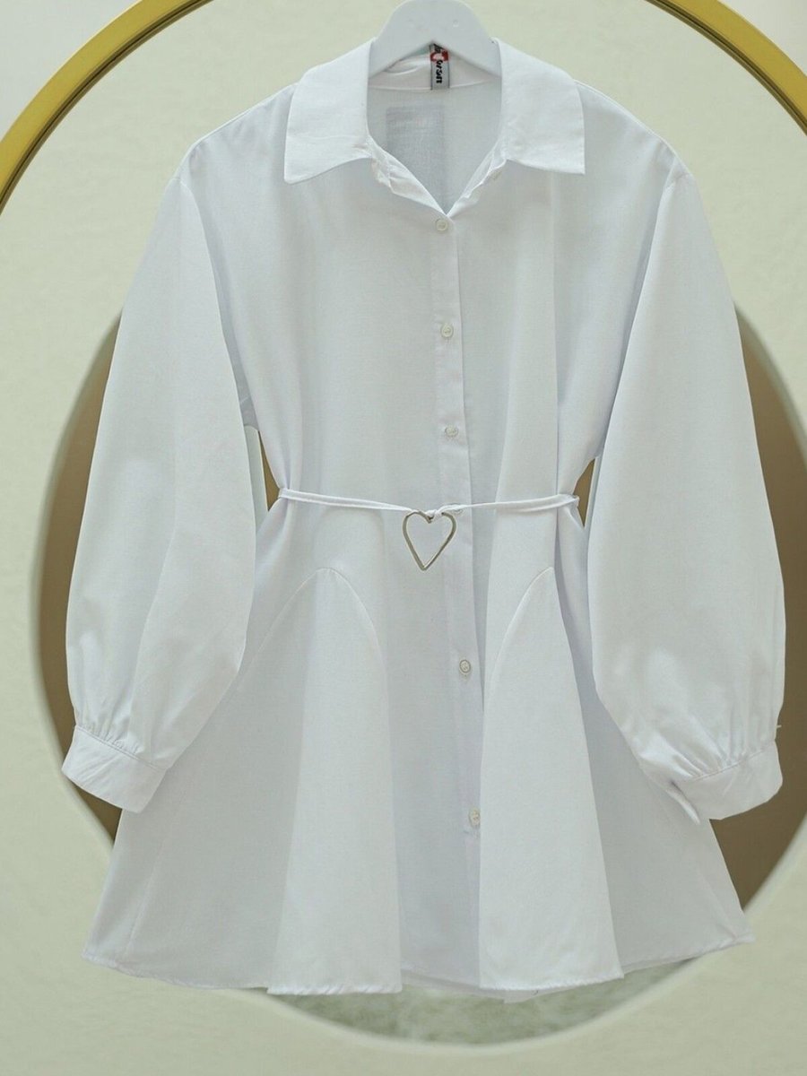 HİJABAYA Beyaz Parça Kumaşlı Düğmeli Poplin Tunik