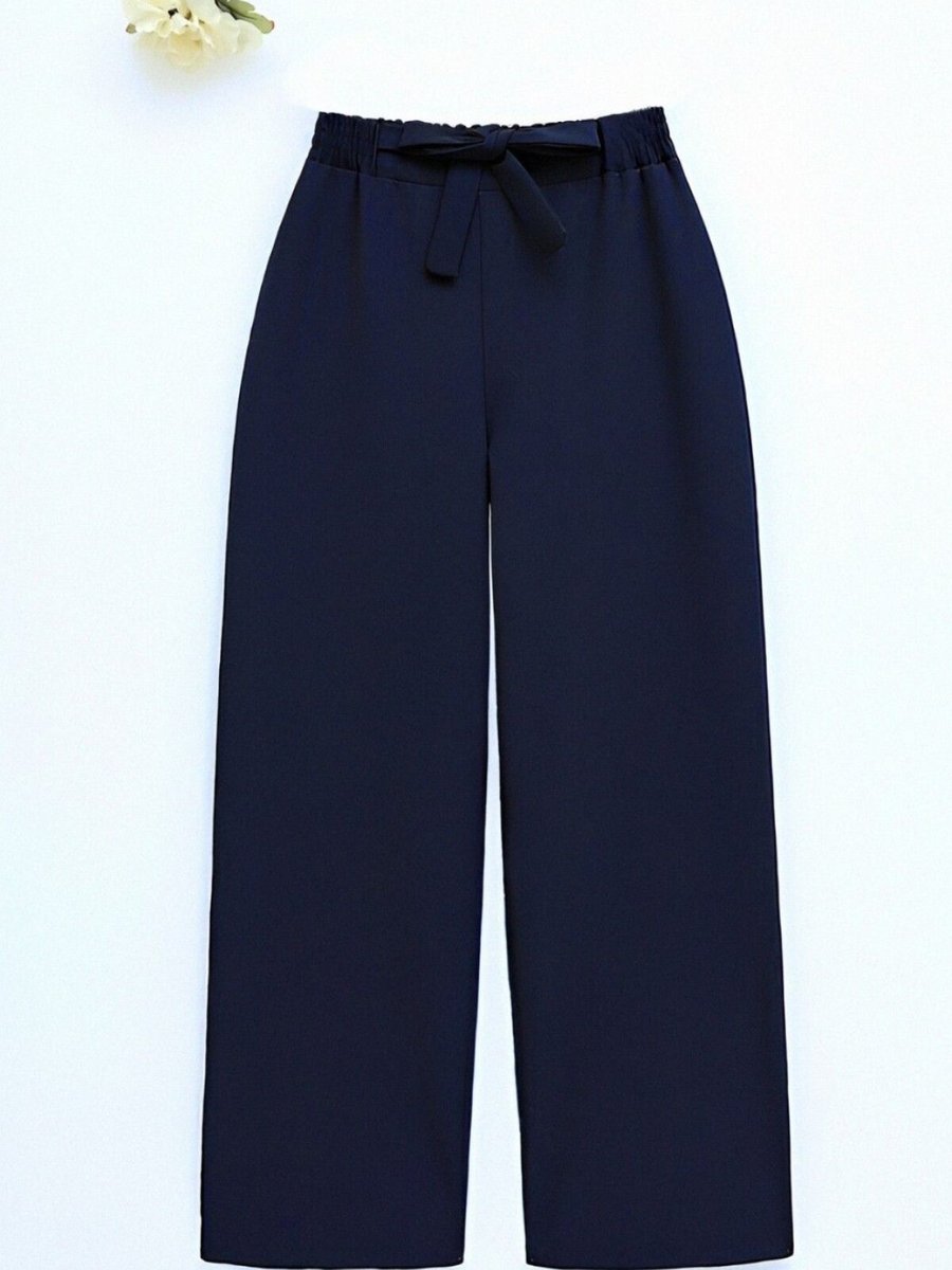 HİJABAYA Lacivert Beli Lastikli Bağlamalı Bol Paça Pantolon