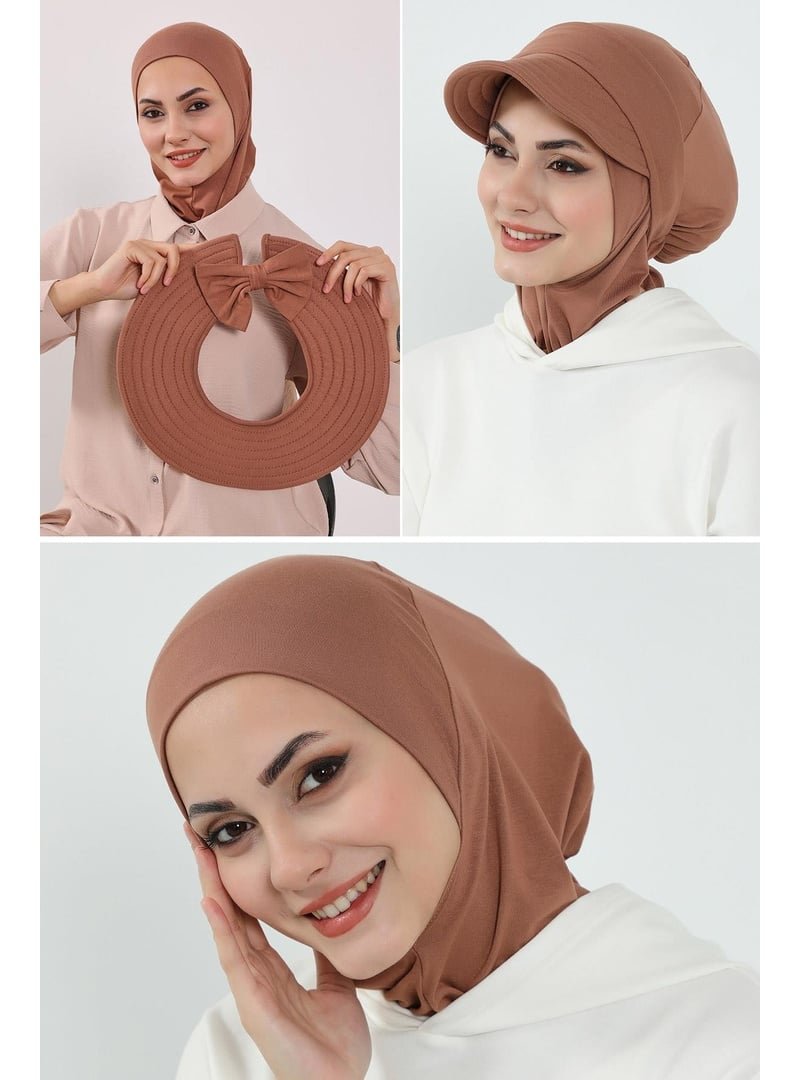 Aisha`s Design 1p Koyu Kahve 3'lü Tak Çık Bone,siperlik Ve Şapka Seti ,st