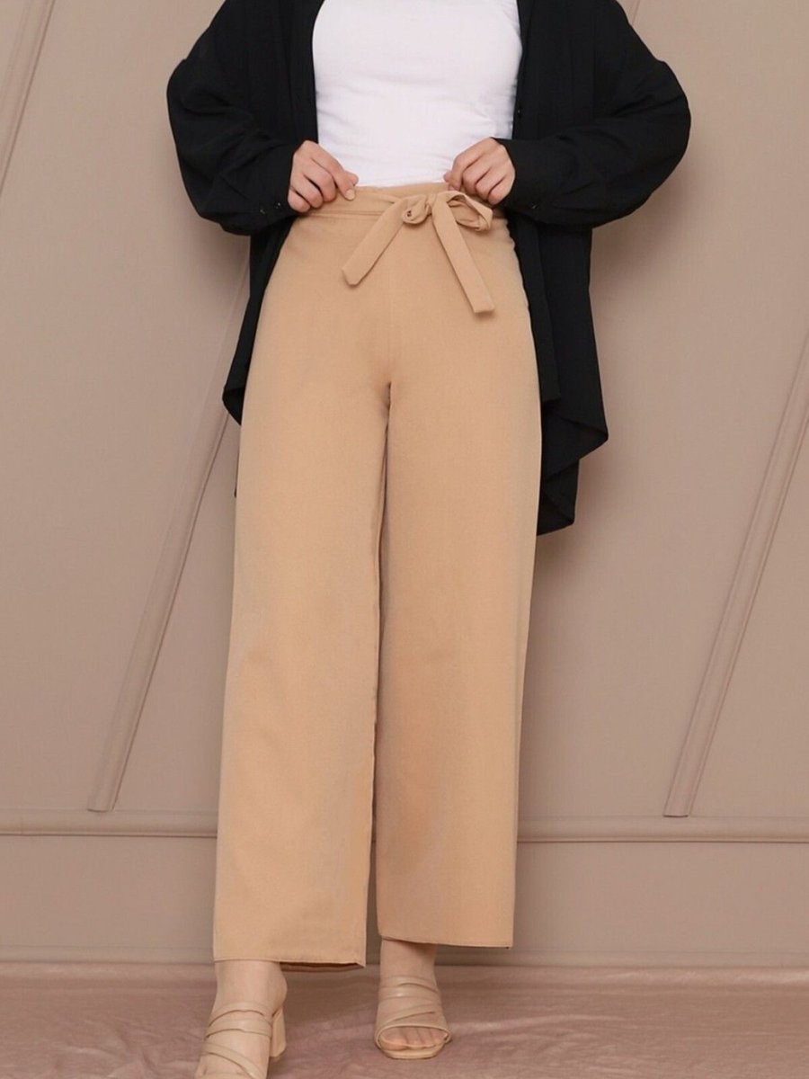 HİJABAYA Taş Beli Bağcıklı Double Bol Paça Pantolon
