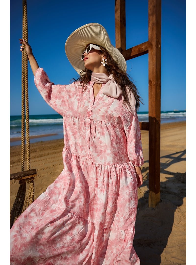 Locco Moda Pembe Bulut Desen Elbise