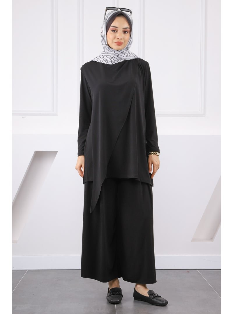 İmaj Butik Siyah Ön Detaylı Sandy Tunik Pantolon Takım