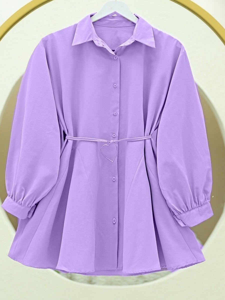 HİJABAYA Lila Parça Kumaşlı Düğmeli Poplin Tunik