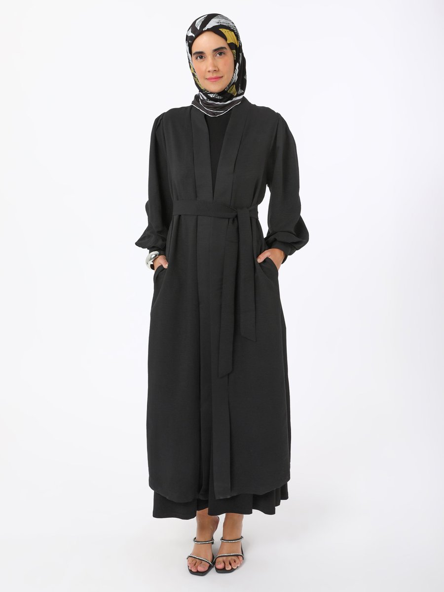 Refka Siyah Bağlama Detaylı Abaya
