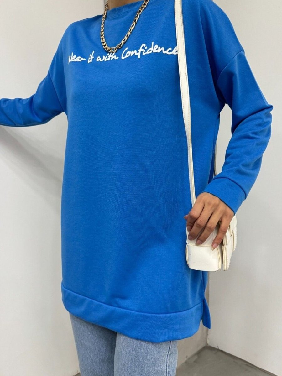 HİJABAYA Mavi Baskılı Penye Sweat