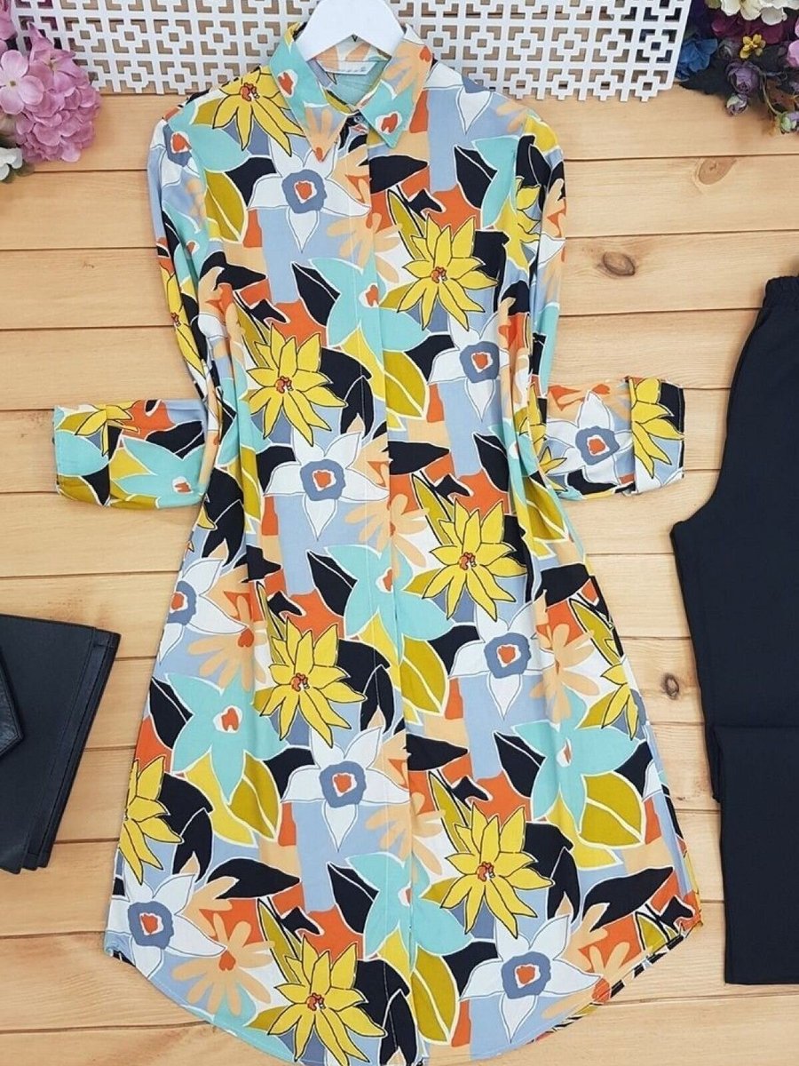 HİJABAYA Sarı Çiçek Desen Tunik