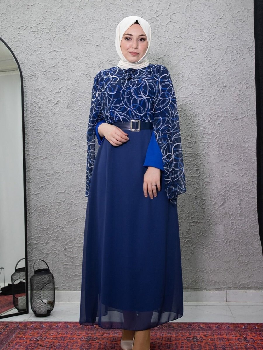 Mec Fashion Mavi Desenli Elbise