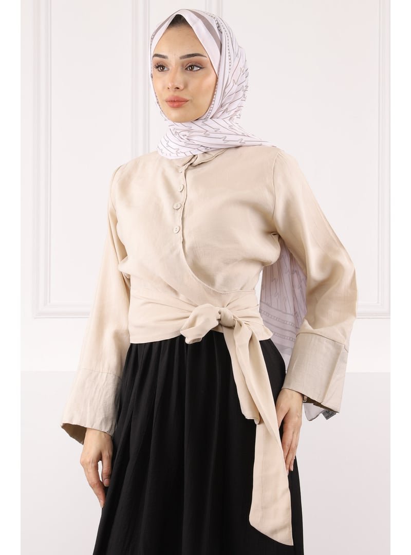 İmaj Butik Bej Bel Bağlamalı Modal Gömlek