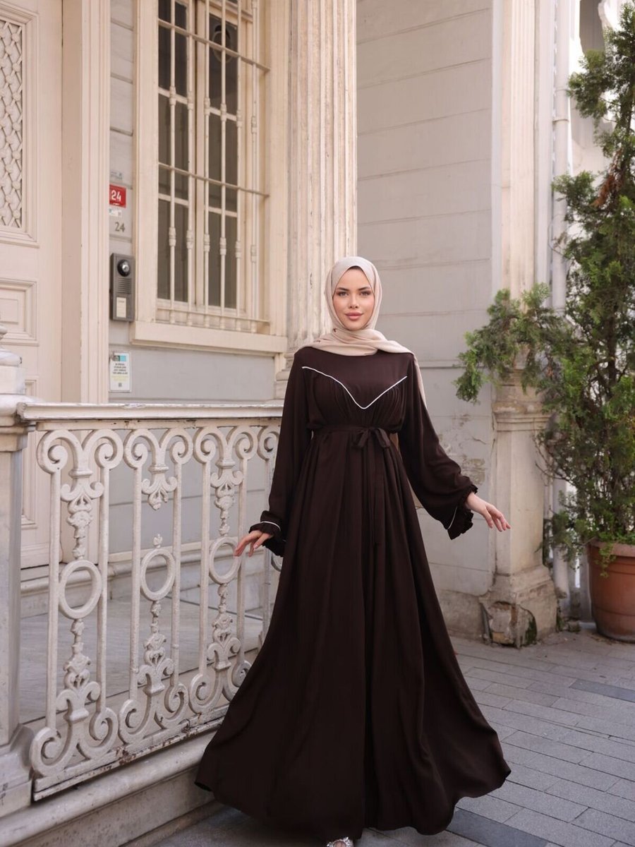 Nissra Kahverengi Ankanoor V Robalı Biyeli Belmando Elbise