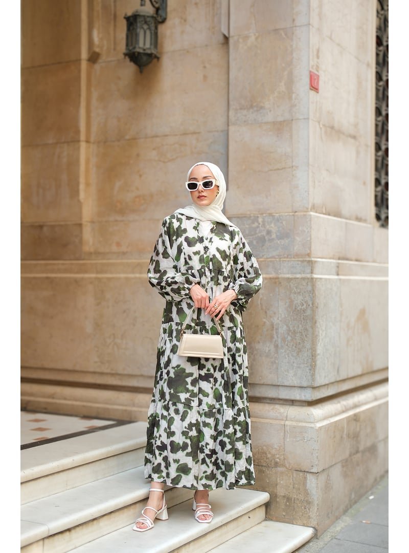 Locco Moda Yeşil Leopar Desenli Elbise