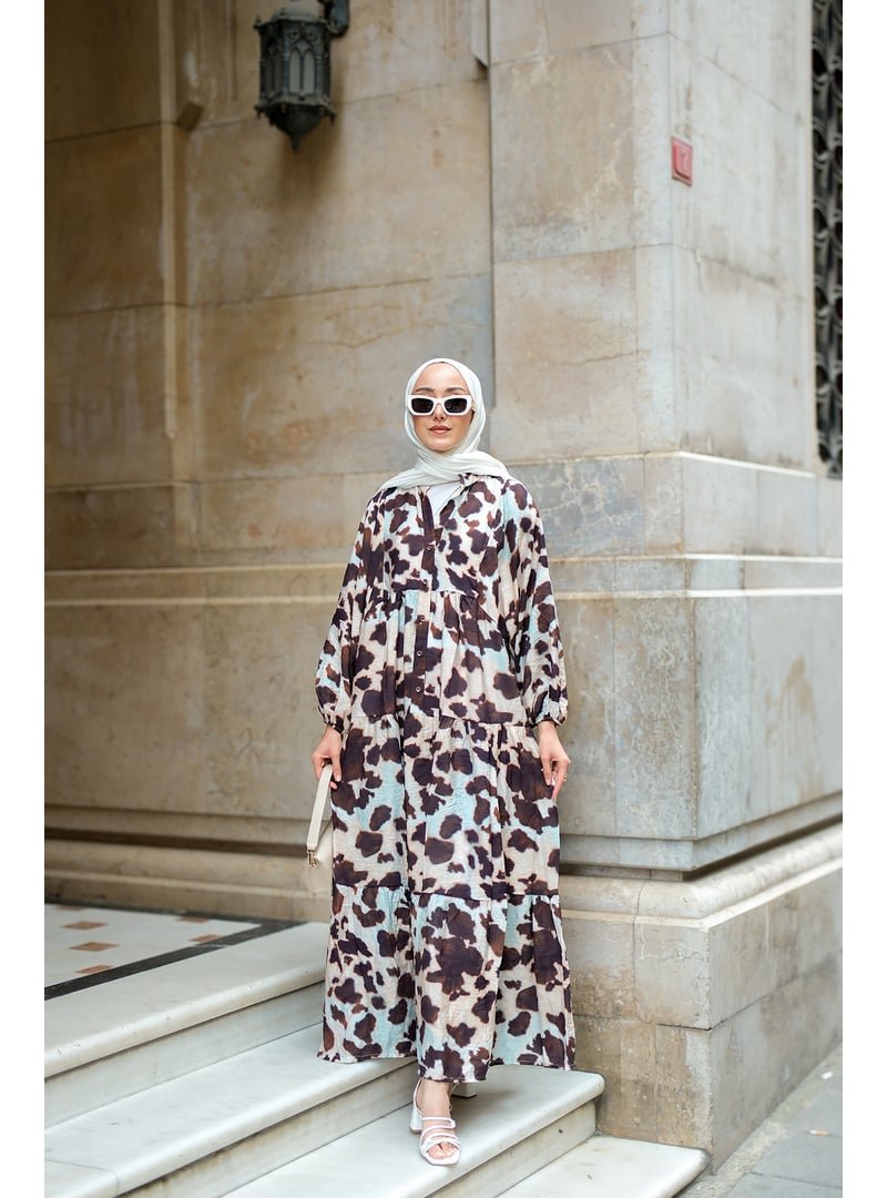 Locco Moda Kahverengi Leopar Desenli Elbise
