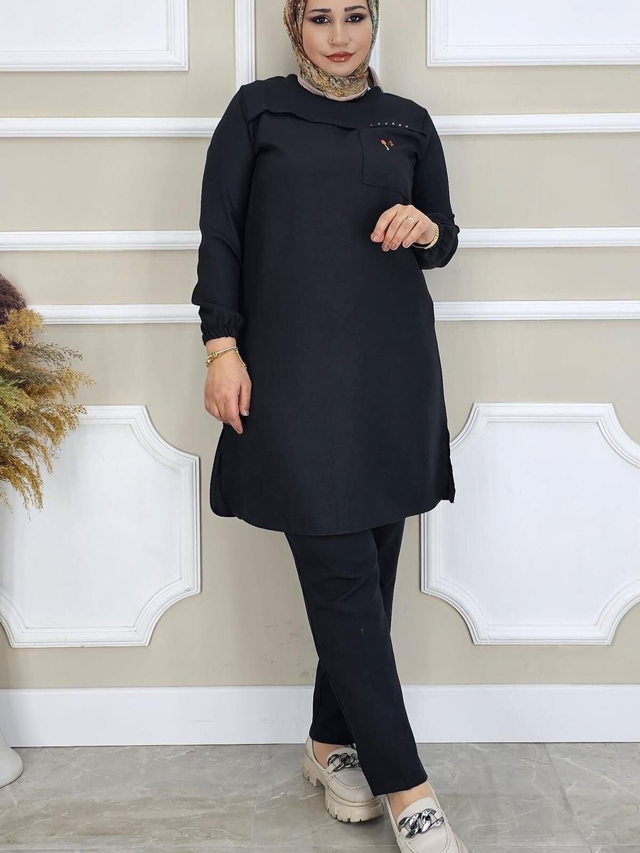 MYSTİL Siyah Aller Ve Taş Detaylı Tunik