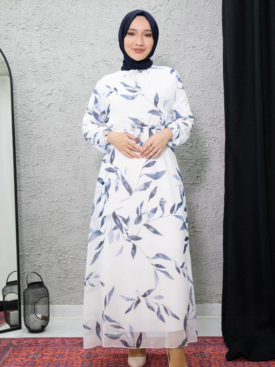 Mec Fashion Mavi Çiçek Desenli Elbise