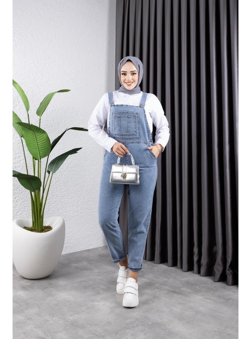 Harmatime butik Cepli Askılı Kot Tulum
