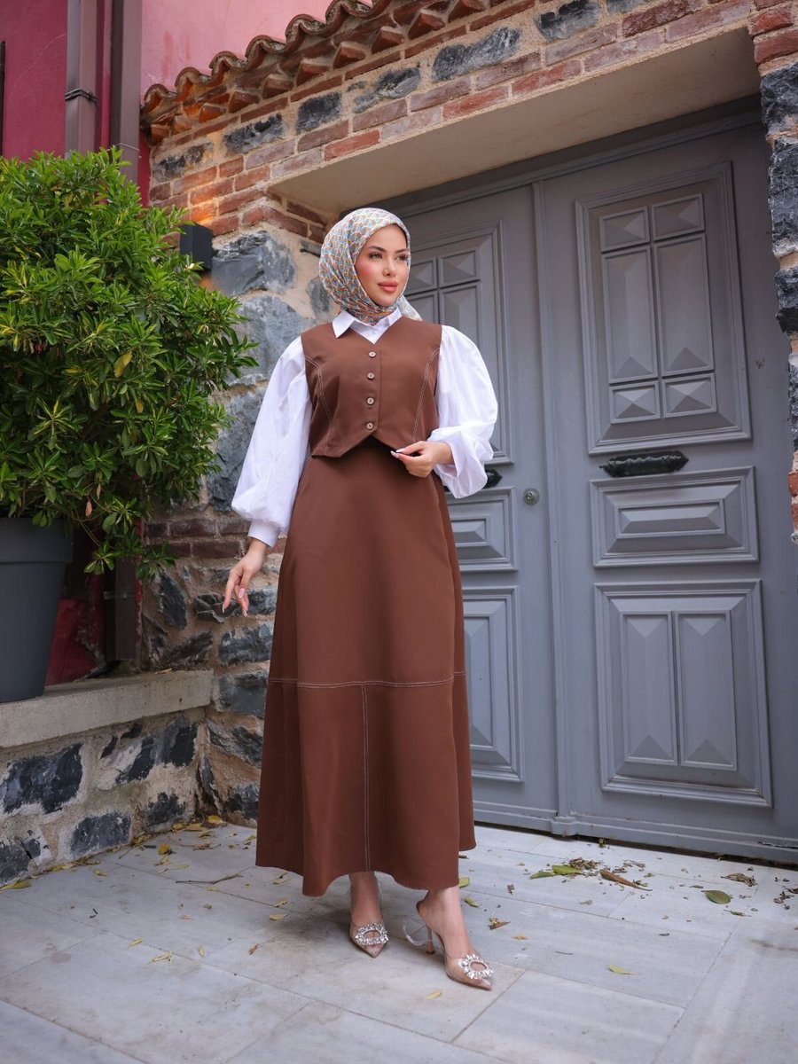 Nissra Kahverengi Ankanoor Etek Yelek İkili Takım
