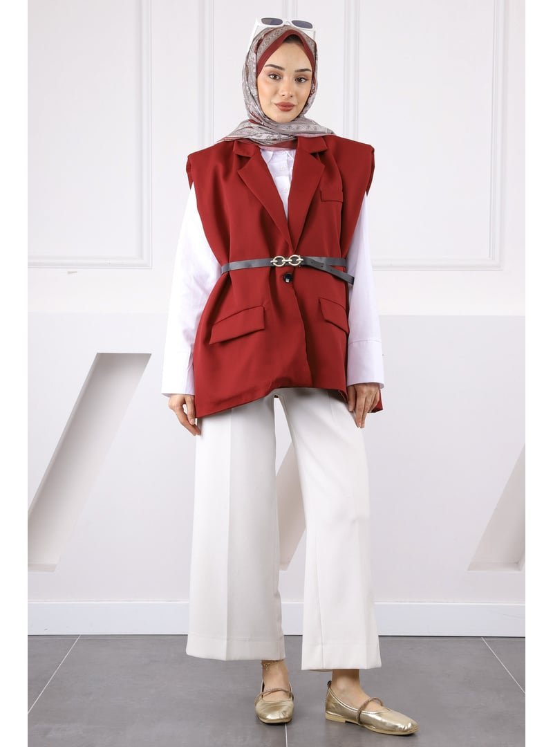 İmaj Butik Bordo Bel Kemerli Yelek