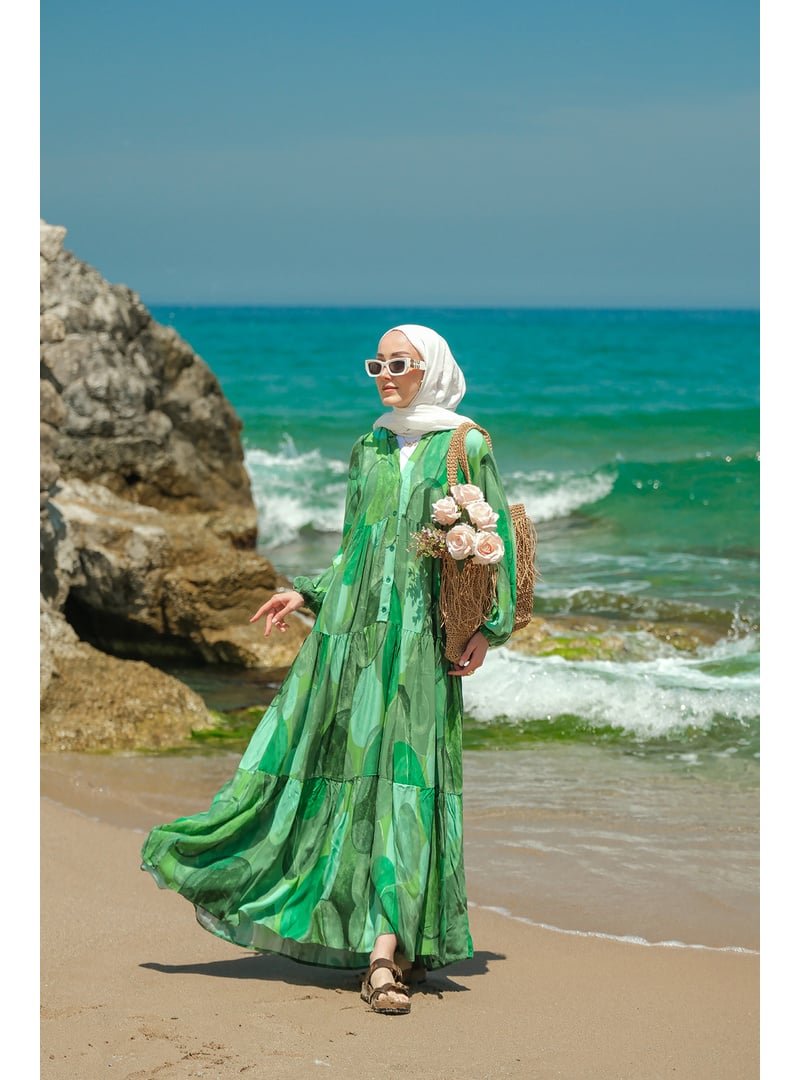 Locco Moda Yeşil Şekil Desenli Elbise