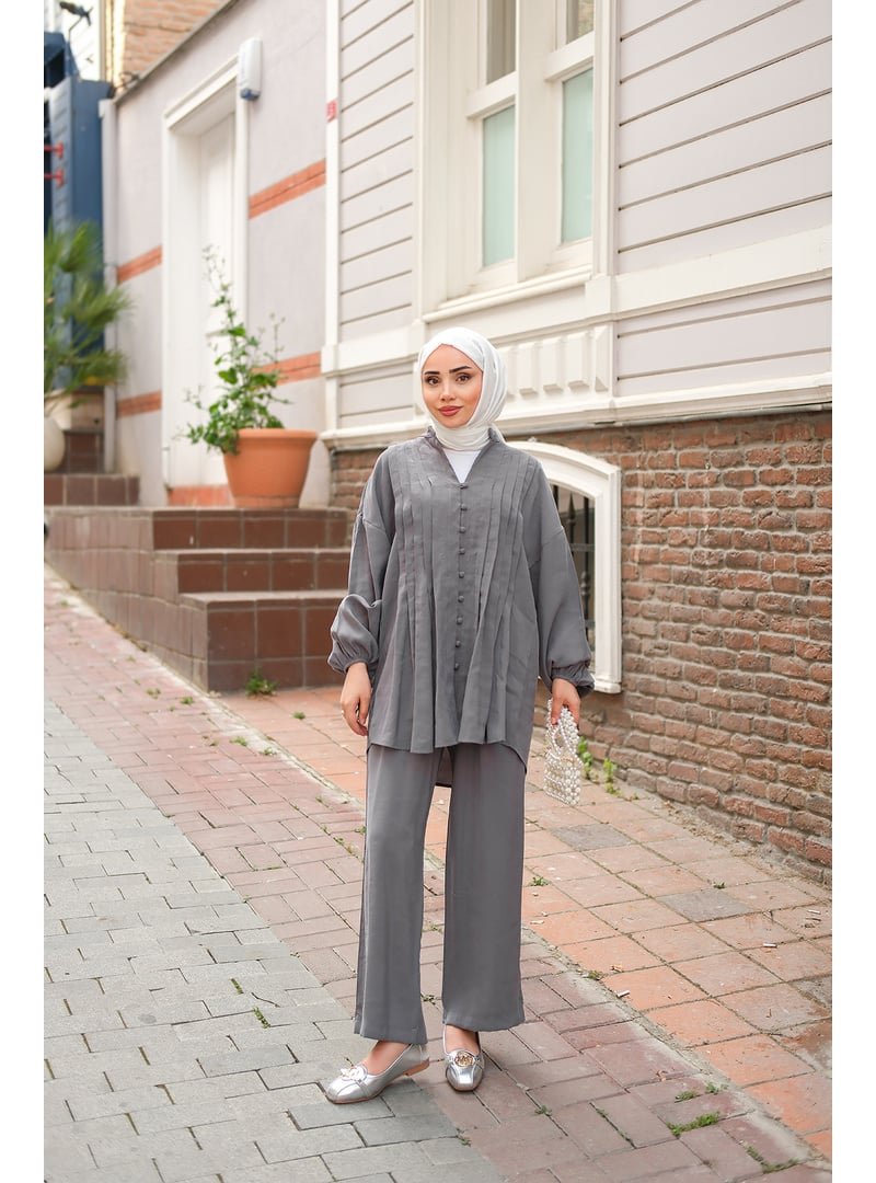 Locco Moda Antrasit Süs Dikişli Büzgülü Takım