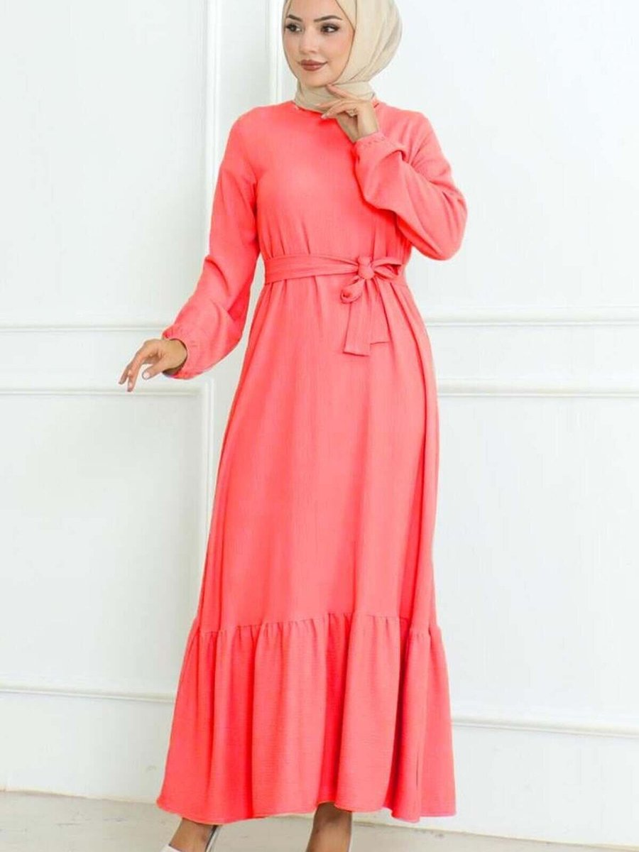 Mec Fashion Nar Çiçeği Eteği Fırfırlı Bürümcük Elbise