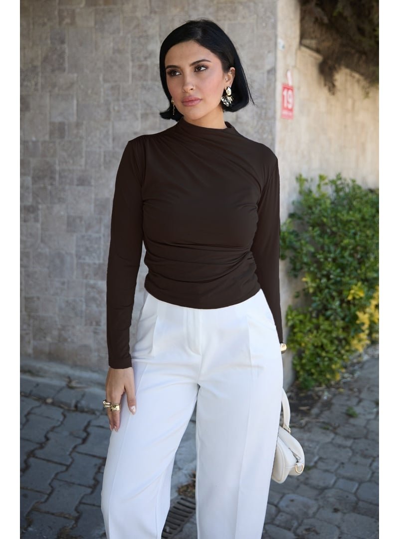 InStyle Büzgülü Acı Kahve Sandy Bluz