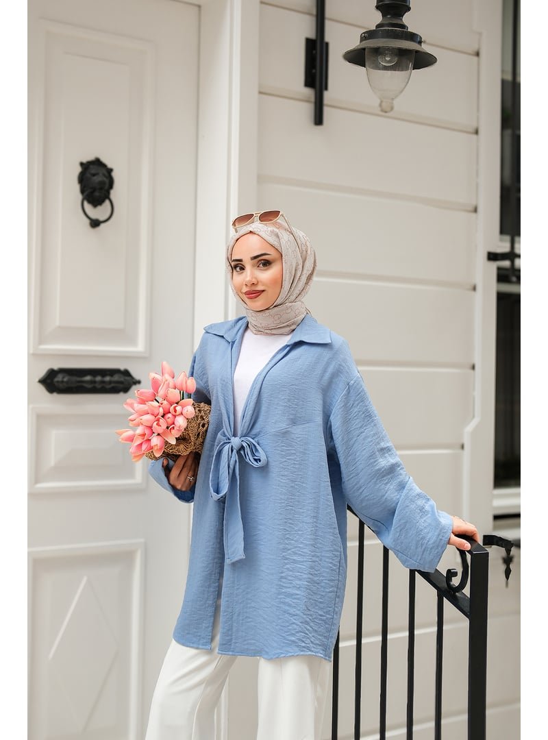 Locco Moda Mavi Önden Bağlamalı Ceket