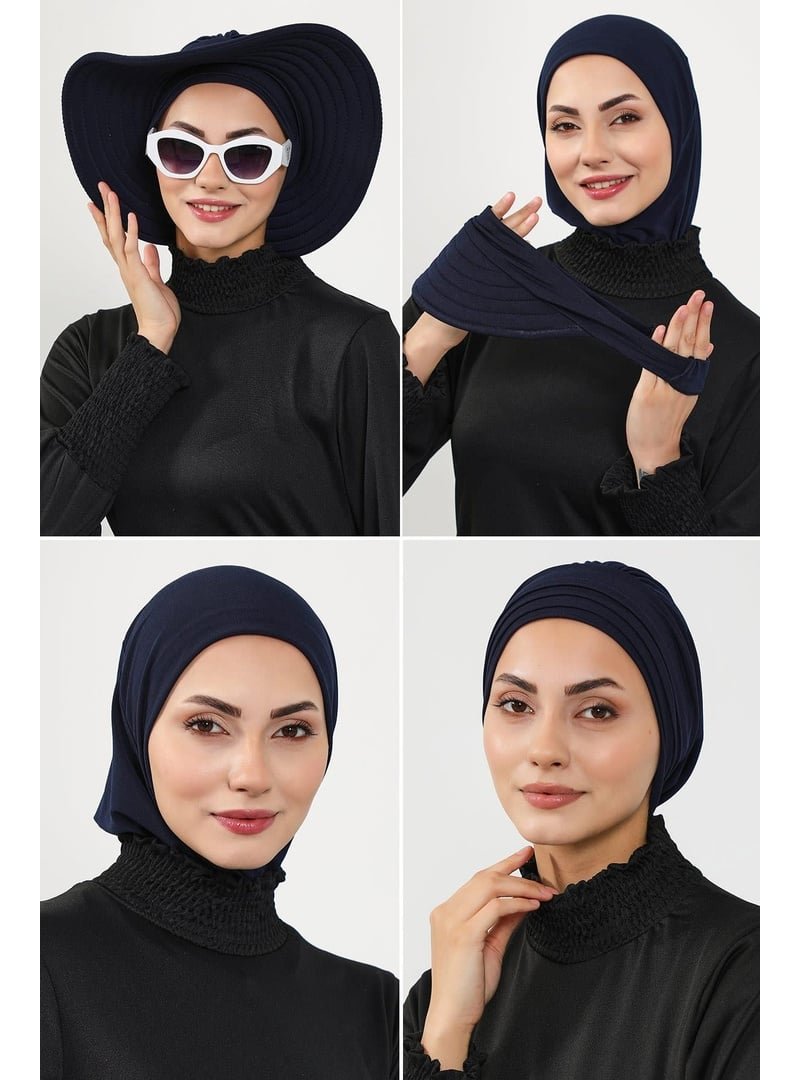 Aisha`s Design 2sn Lacivert 4'lü Bone,siperlik Ve Şapka Seti (deniz,havuz) Yüzücü Bonesi,st